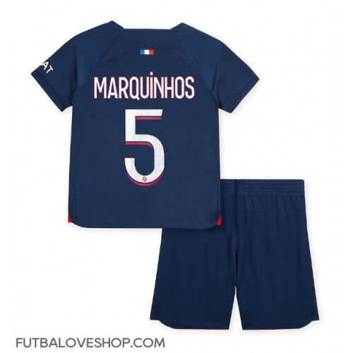 Dres Paris Saint-Germain Marquinhos #5 Domáci pre deti 2023-24 Krátky Rukáv (+ trenírky)